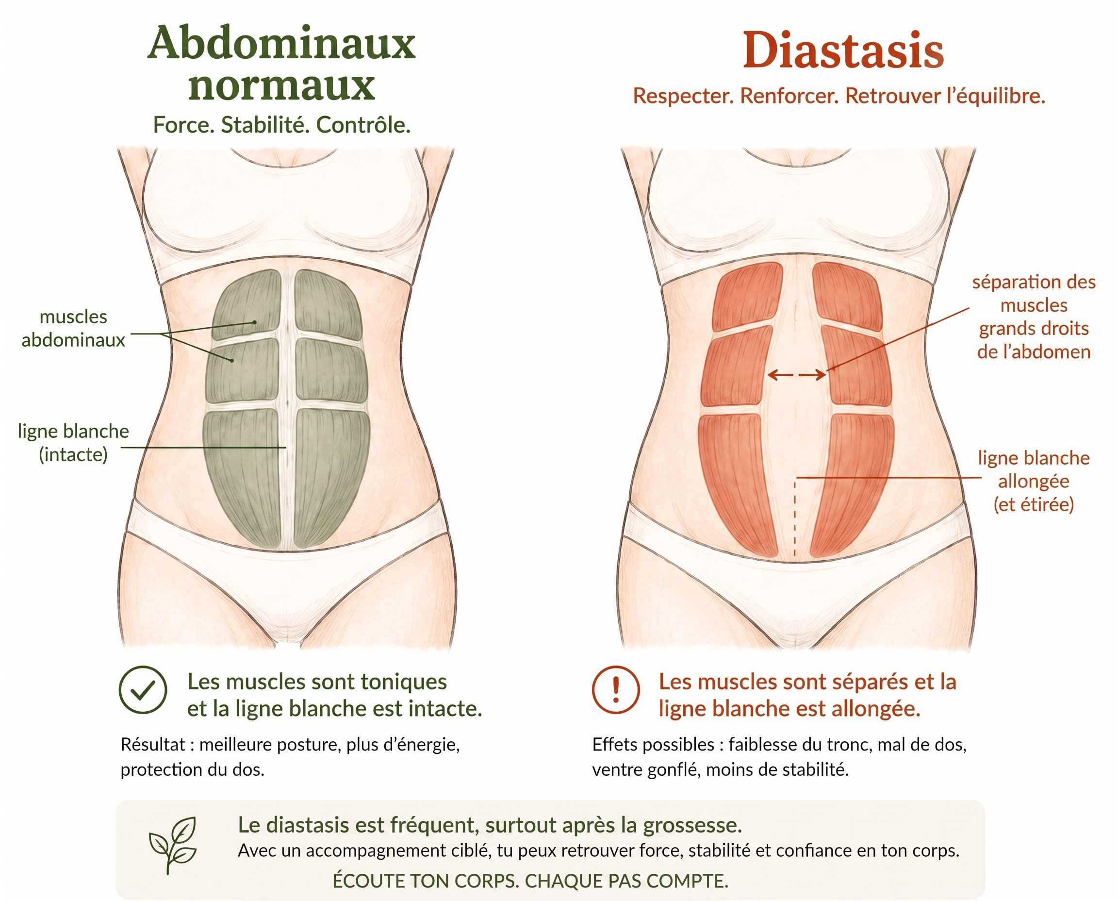 Abdominaux normaux et diastasis