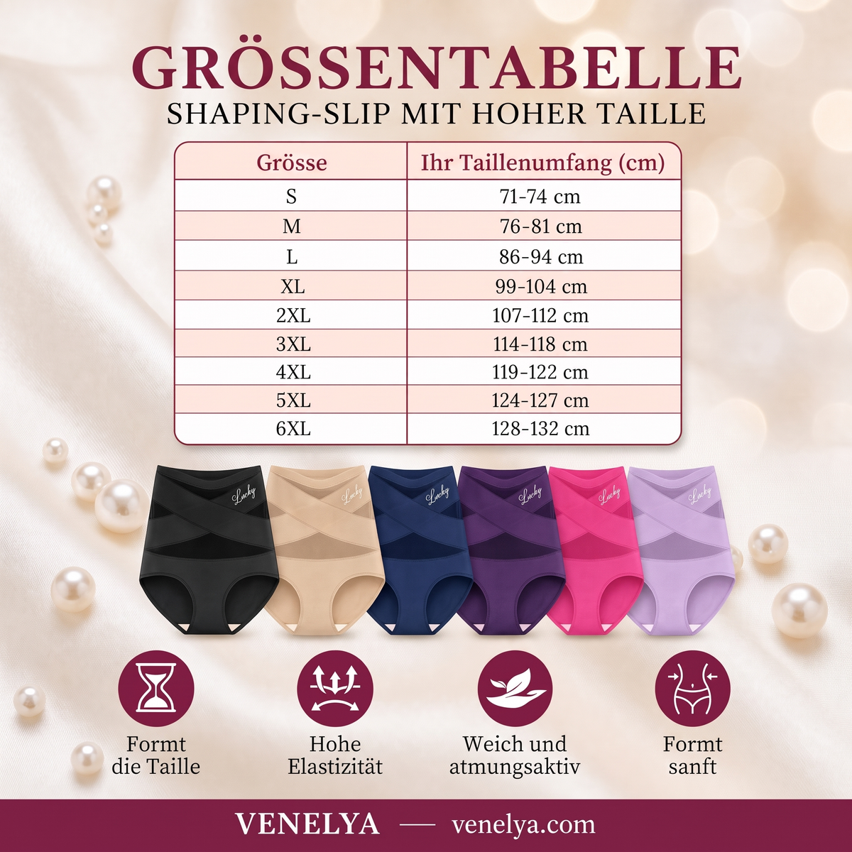 Culotte gainante taille haute Venelya – Guide des tailles [DE]